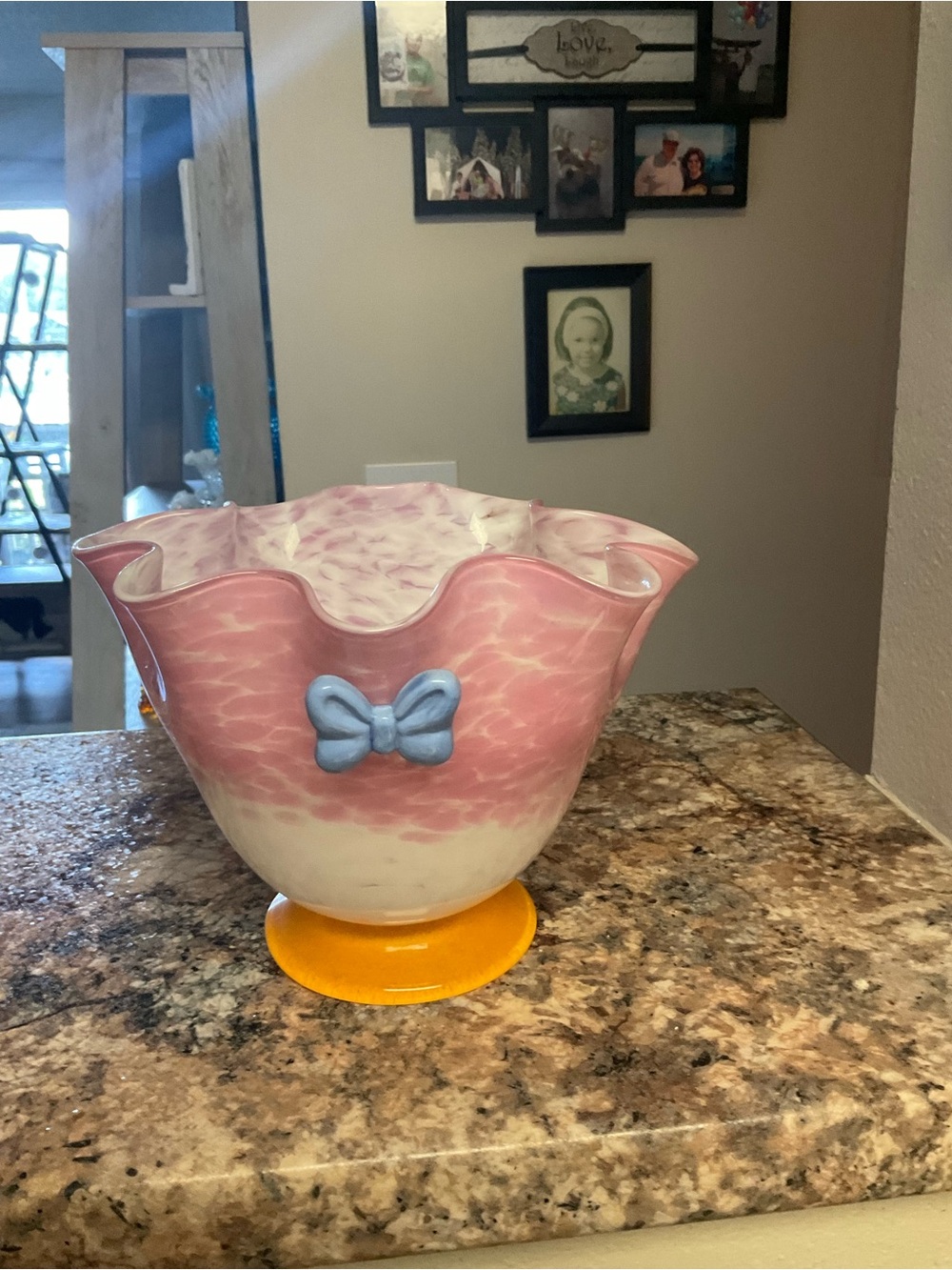 Aribas Brothers Disney Daisy Duck Pink Ruffled Glass Vase with Blue Bow Accent